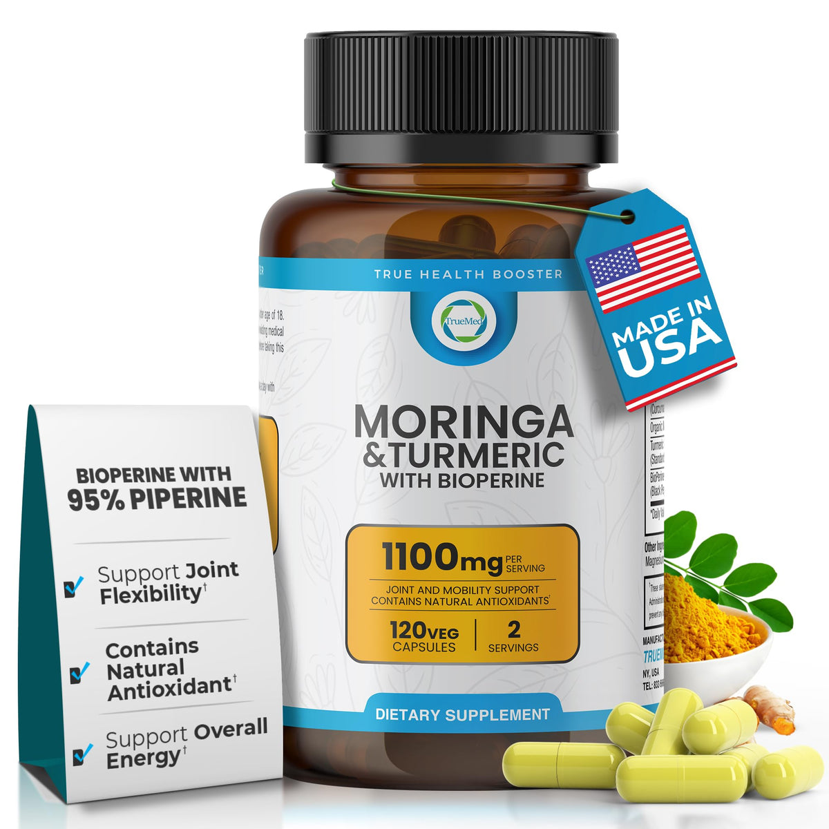 Flacon de 120 capsules de Moringa et Curcuma TRUEMED