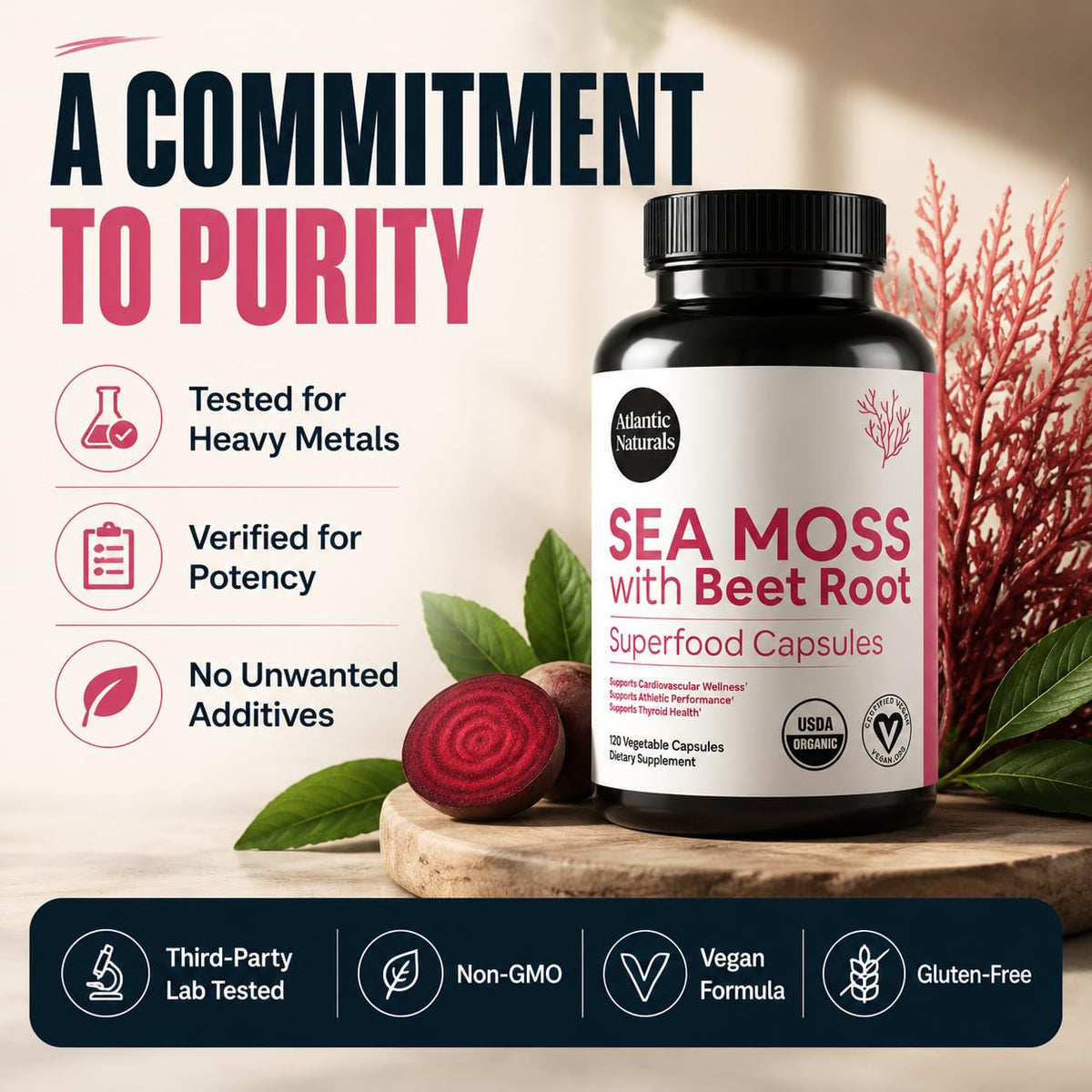 Flacon de 120 capsules de mousse de mer et betterave Atlantic Naturals