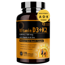 Flacon de 120 capsules de NATURE TARGET Complexe Vitamines D3 K2 5-en-1