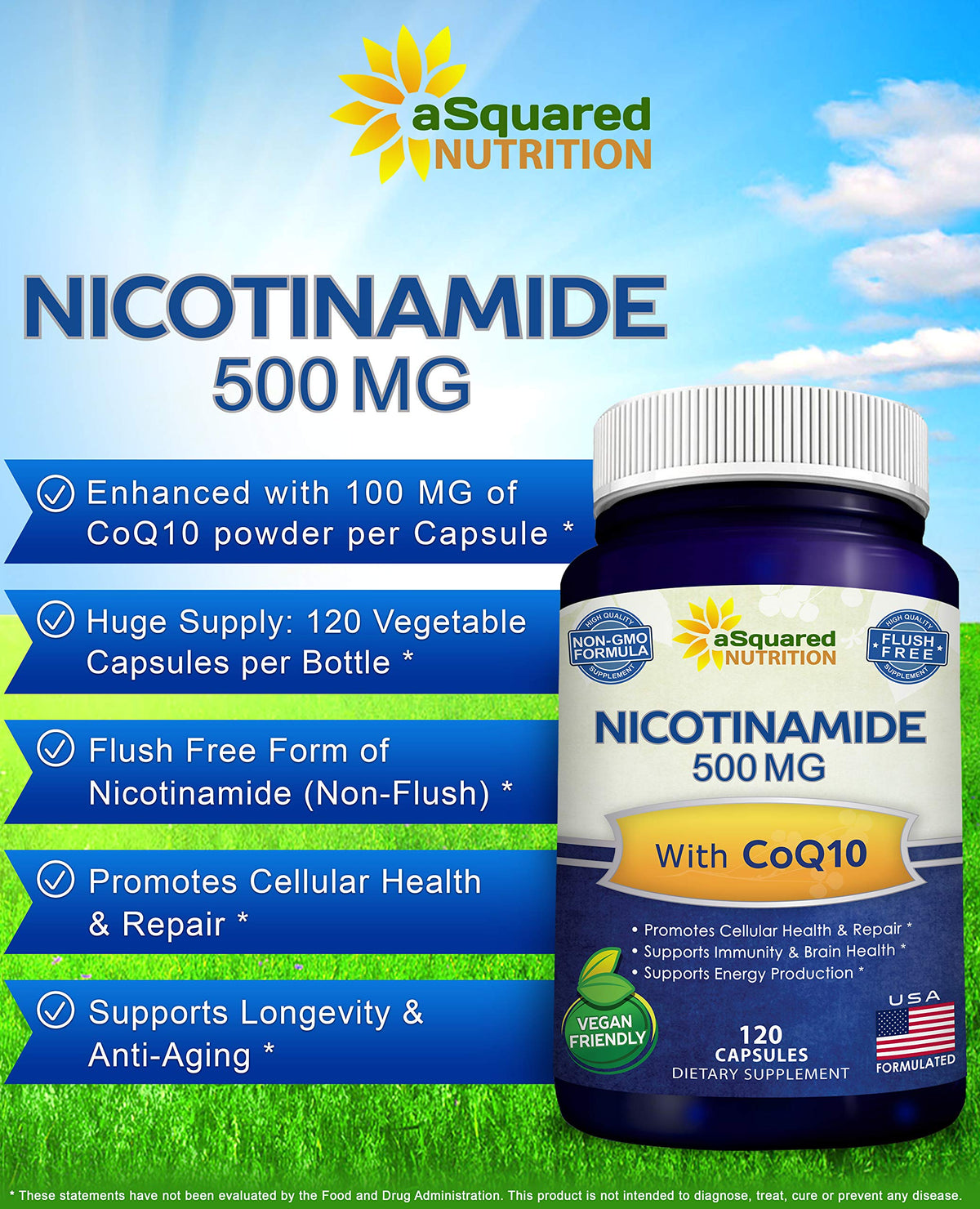 Flacon de 120 capsules de Nicotinamide 500mg avec CoQ10