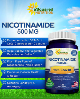 Flacon de 120 capsules de Nicotinamide 500mg avec CoQ10