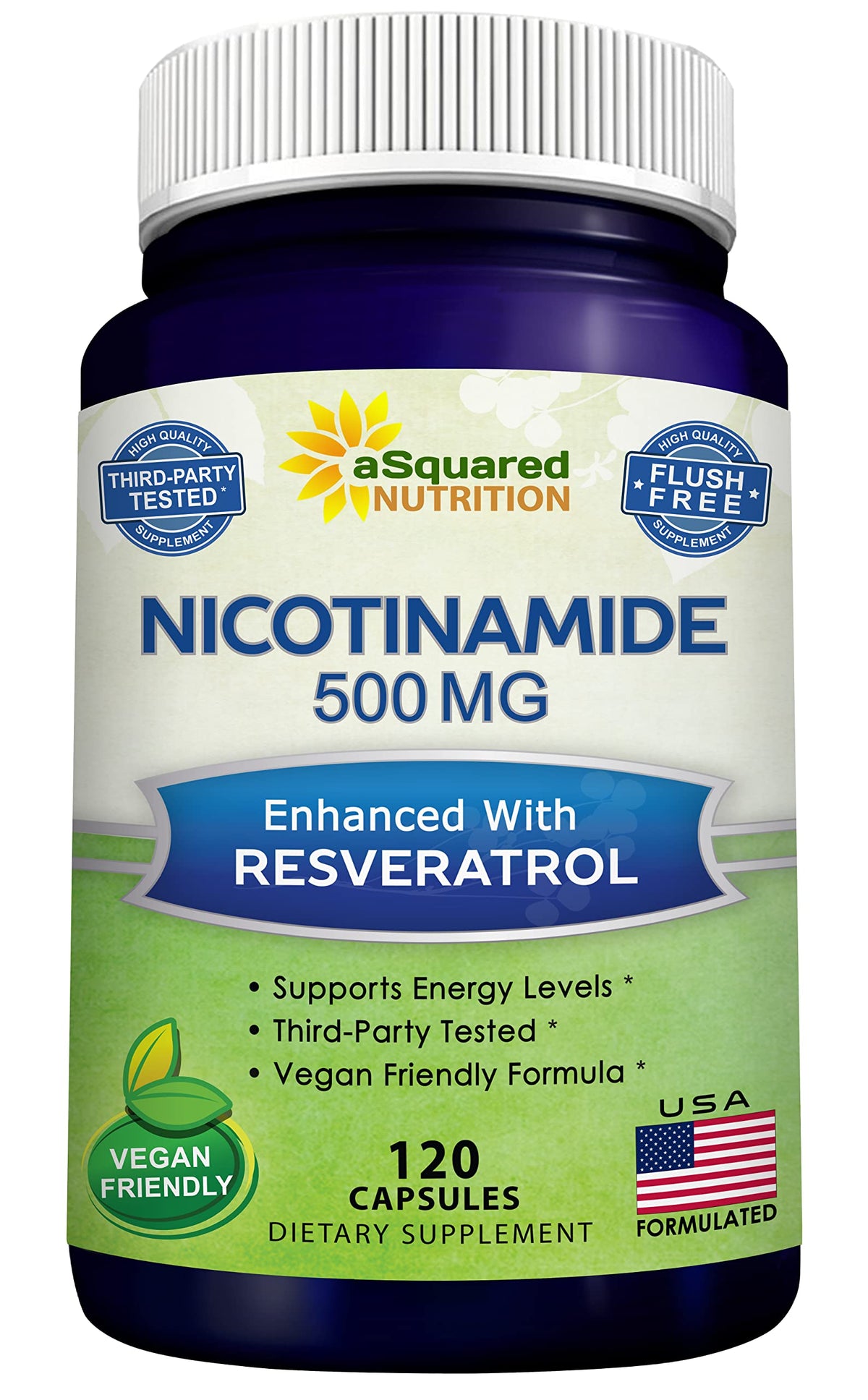 Flacon de 120 capsules de Nicotinamide avec Resvératrol aSquared Nutrition