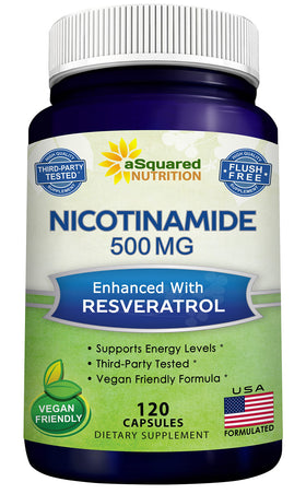 Flacon de 120 capsules de Nicotinamide avec Resvératrol aSquared Nutrition