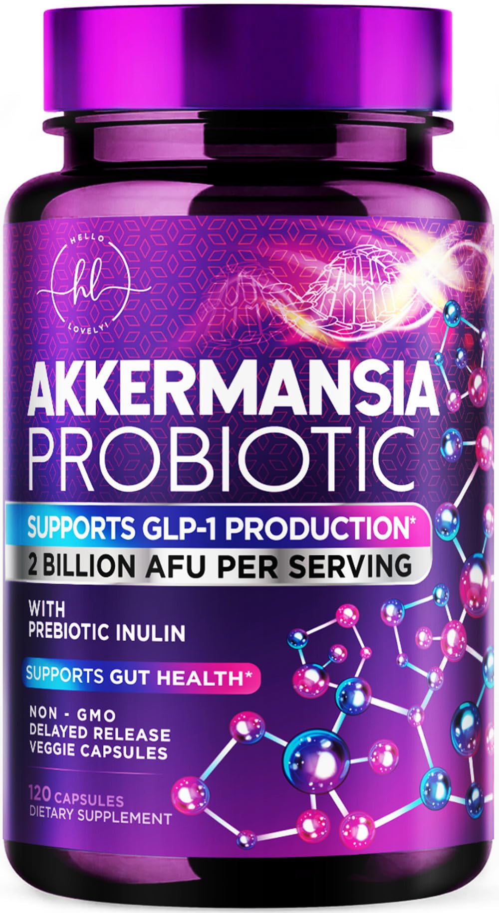 Flacon de 120 capsules de probiotique Akkermansia Hello Lovely!