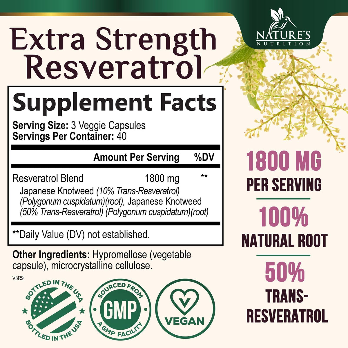 Flacon de 120 capsules de Resvératrol Nature's Nutrition