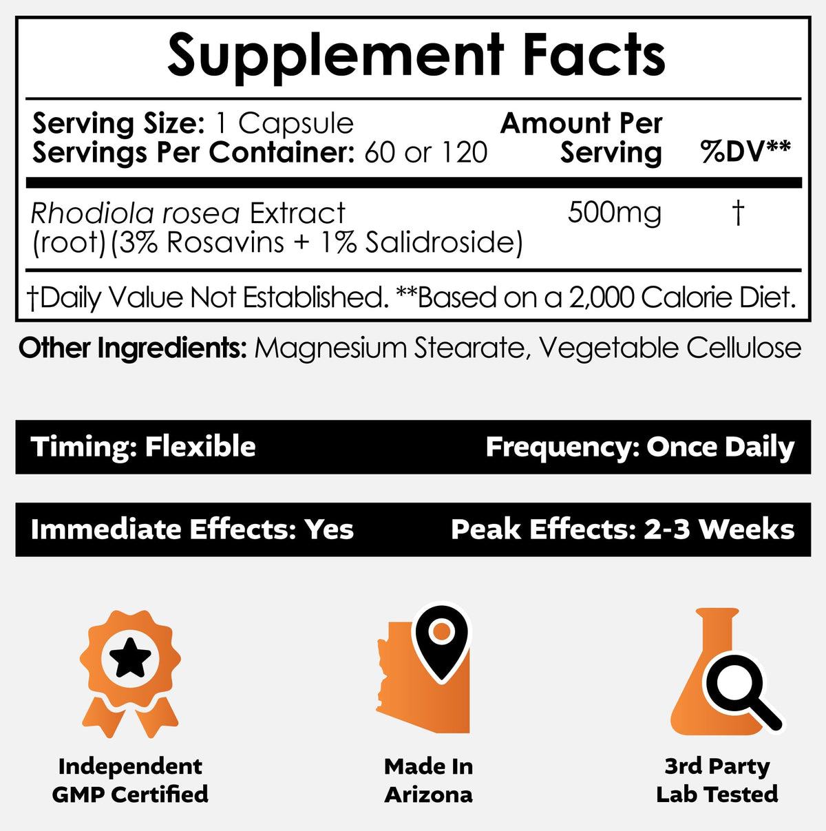 Flacon de 120 capsules de Rhodiola Rosea Nootropics Depot