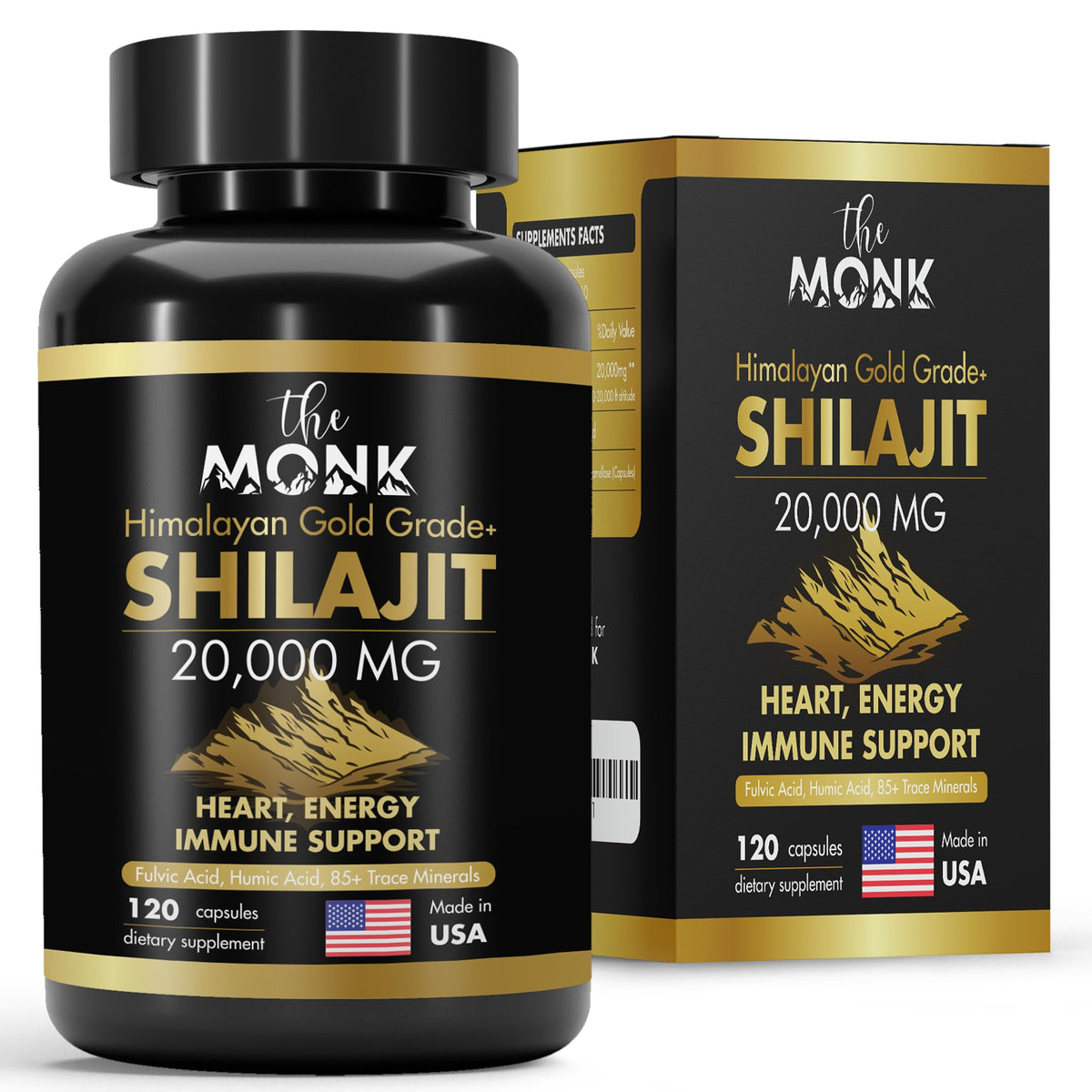 Flacon de 120 capsules de Shilajit Bio Gold Grade Plus de THE MONK