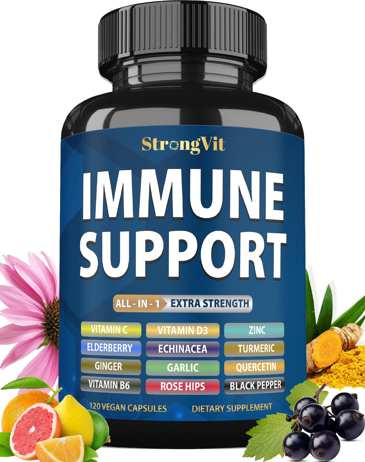 Flacon de 120 capsules de StrongVit Complément Alimentaire 12 en 1