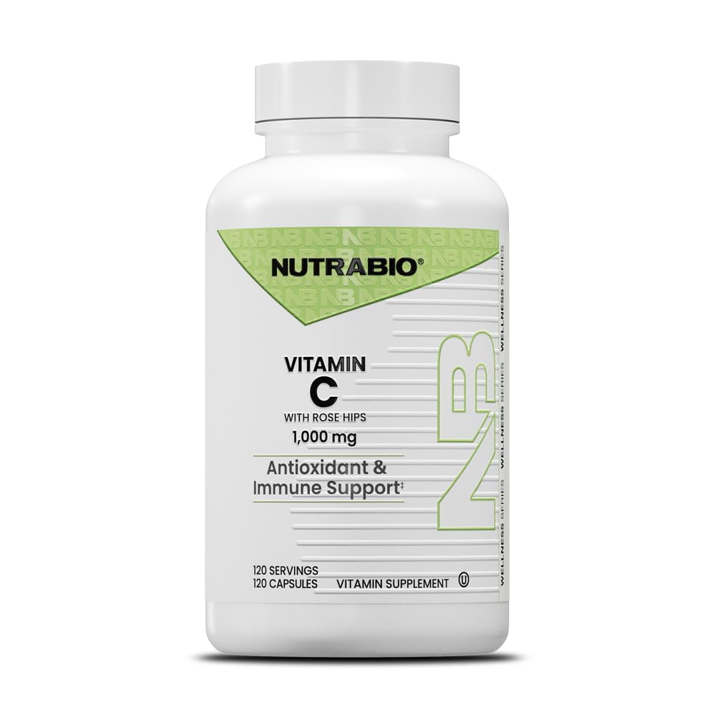 Flacon de 120 capsules de Vitamine C NutraBio avec églantier