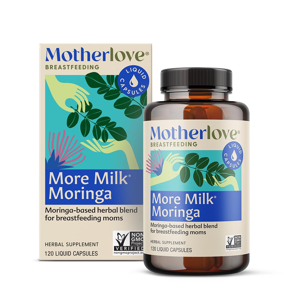 Flacon de 120 capsules liquides More Milk Moringa de Motherlove vue de face