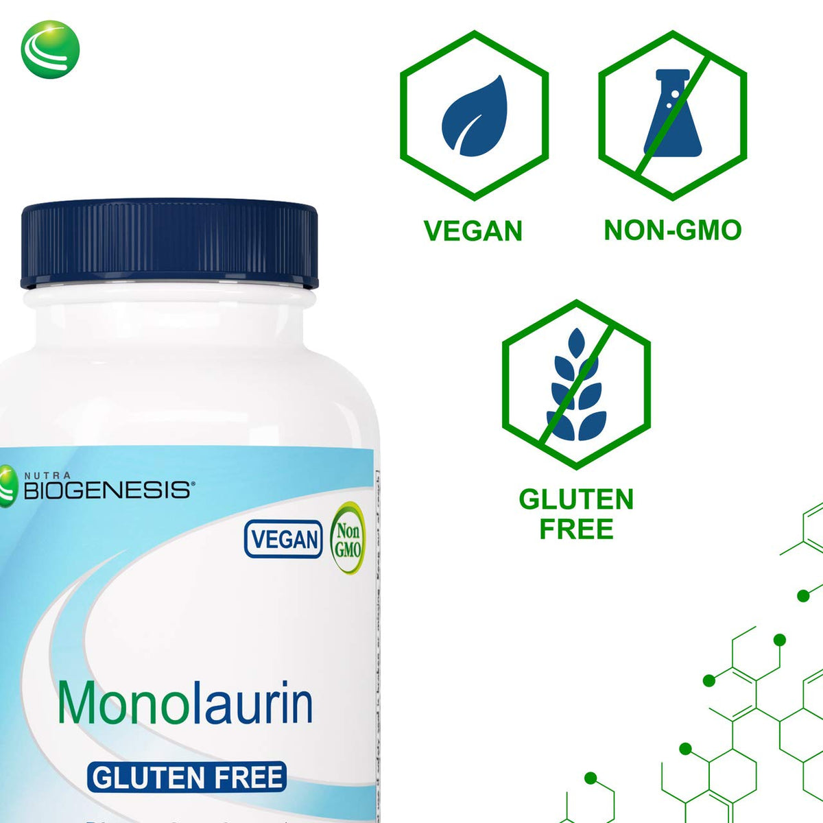 Flacon de 120 capsules Monolaurin Nutra BioGenesis