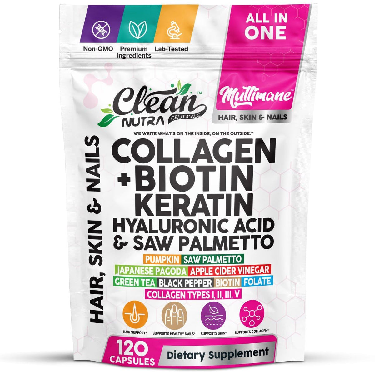 Flacon de 120 capsules Multimane Clean Nutraceuticals avec étiquetage clair