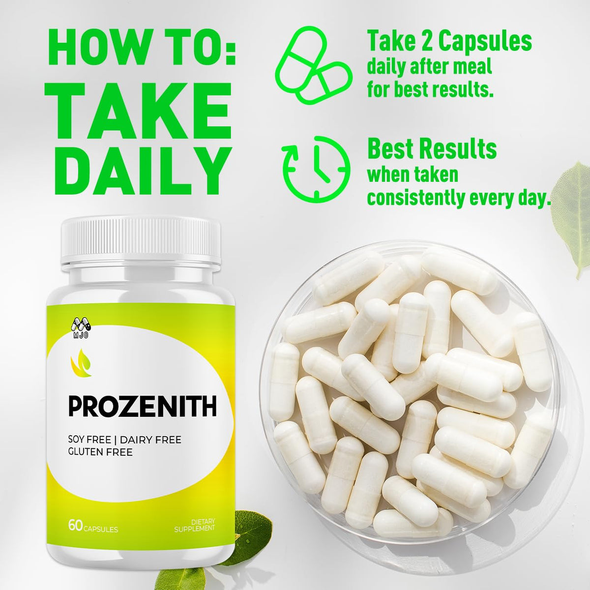 Flacon de 120 capsules Prozenith MJO avec dosage affiché