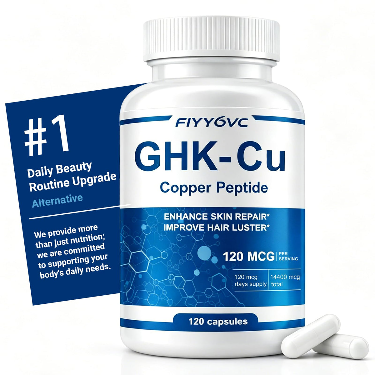 Flacon de 120 capsules vegan de GHK-Cu FIYY6VC vue de face