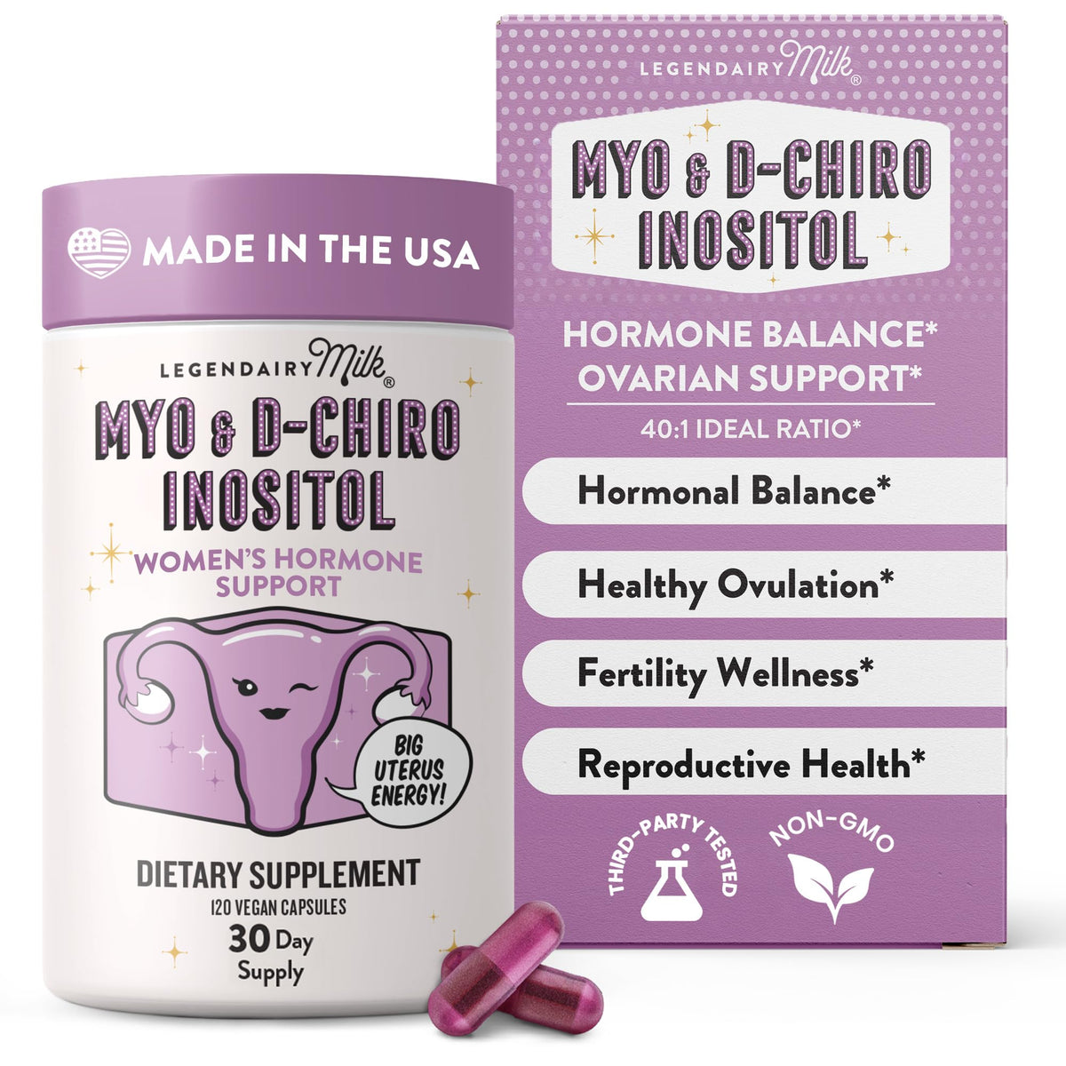Flacon de 120 capsules vegan de Legendairy Milk Myo-Inositol et D-Chiro Inositol