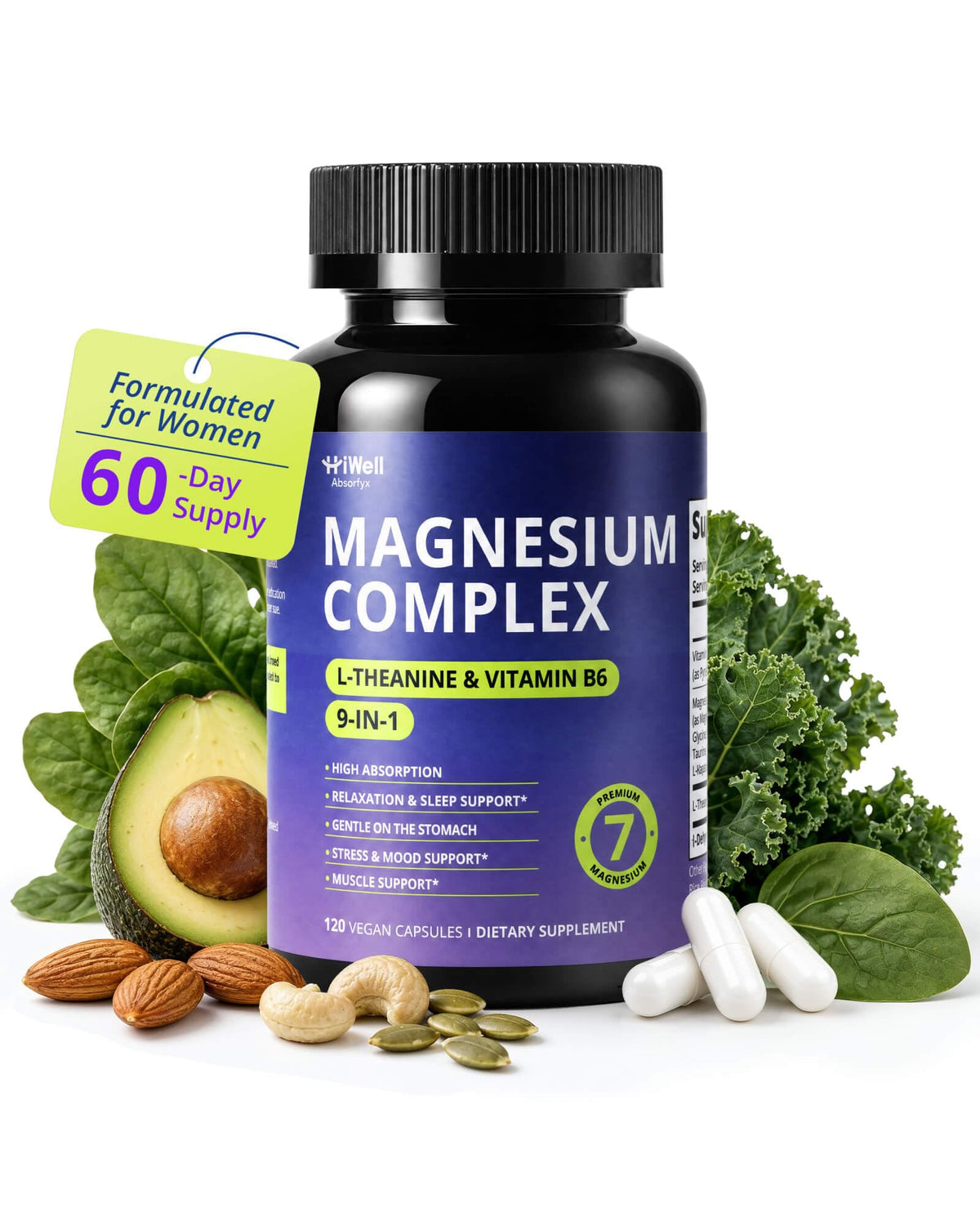 Flacon de 120 capsules vegan HiWell Absorfyx Complexe Magnésium Femme