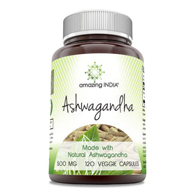 Flacon de 120 capsules végétales Amazing India Ashwagandha 500 mg