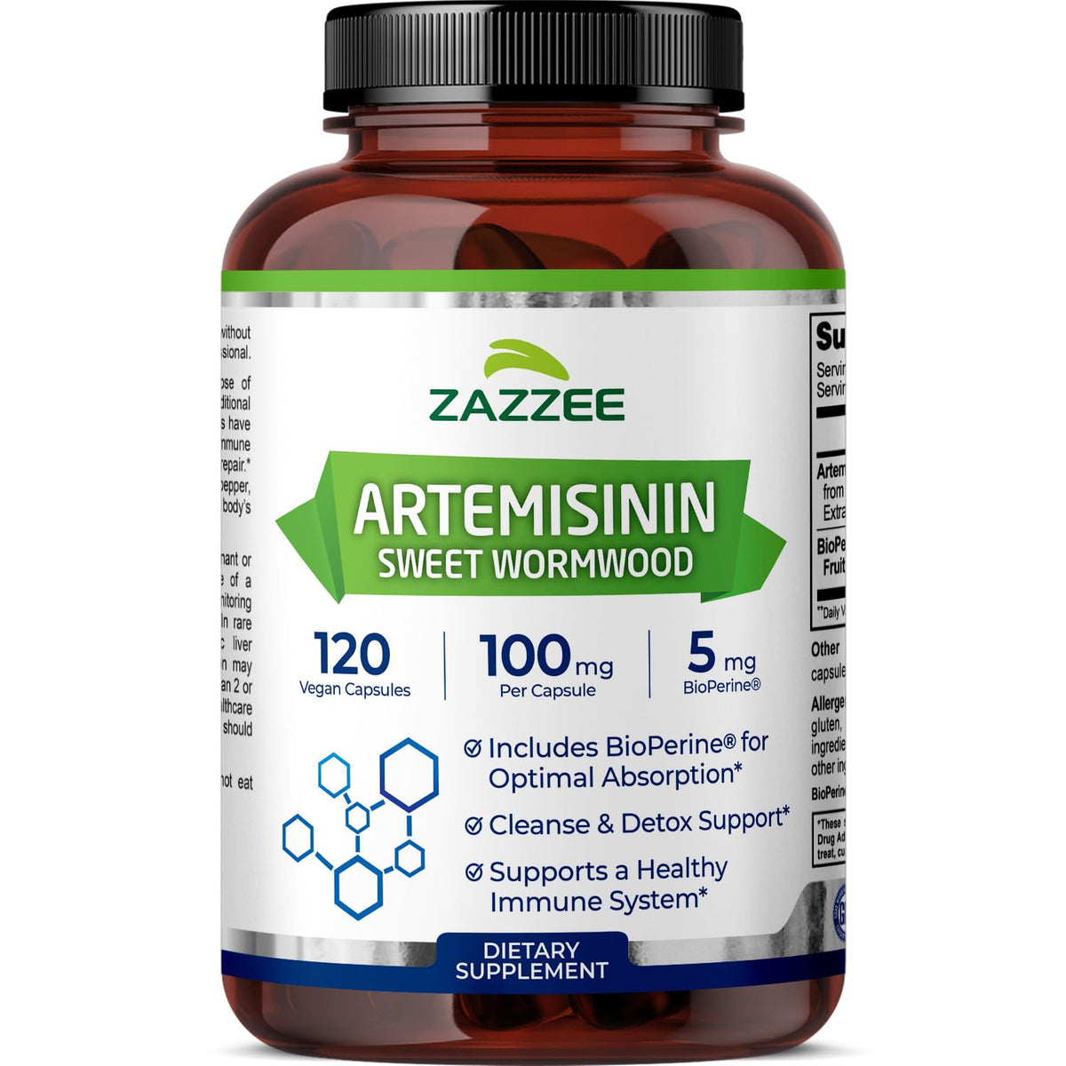 Flacon de 120 capsules végétales d'Artemisinin Zazzee 100 mg