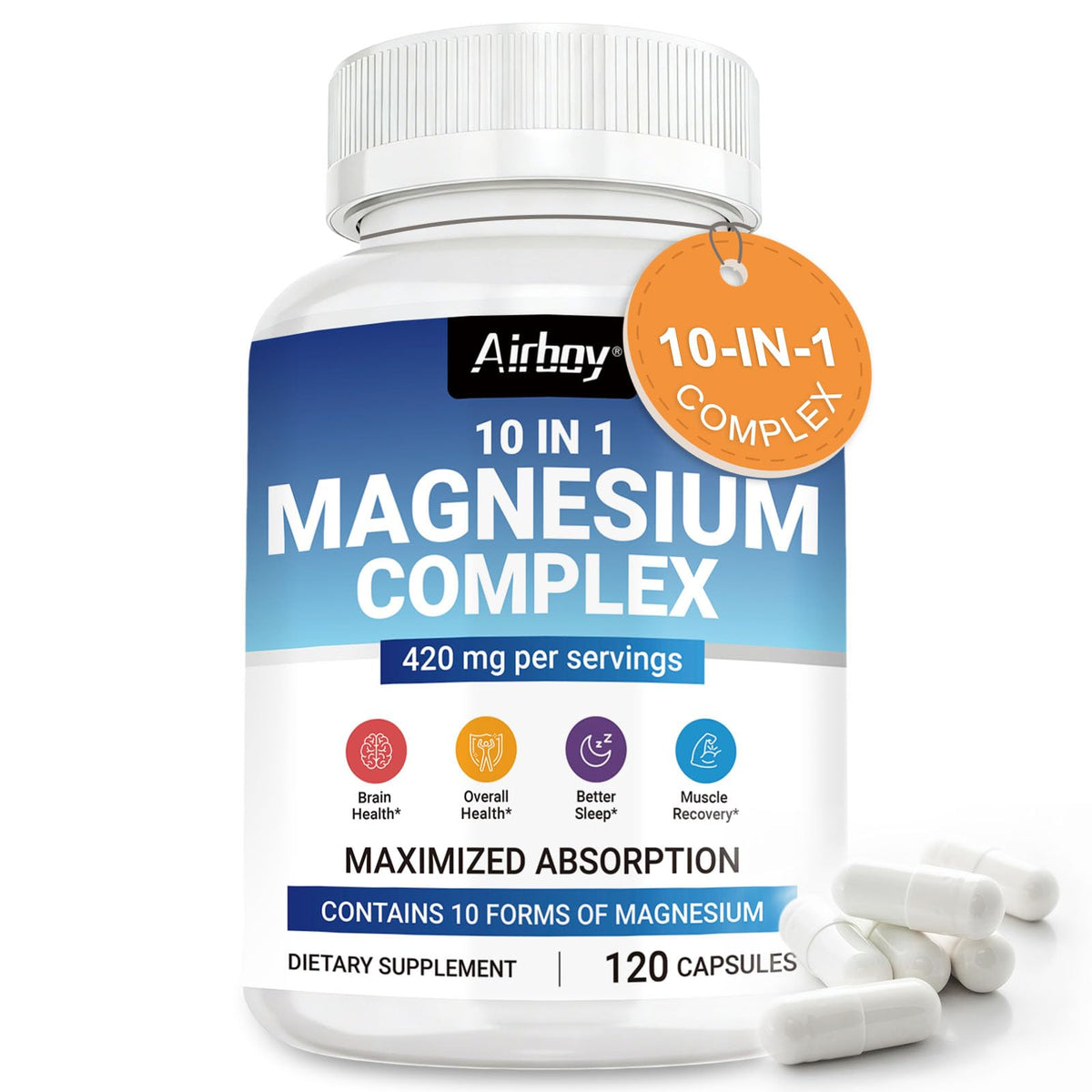 Flacon de 120 capsules végétales de magnésium Airboy