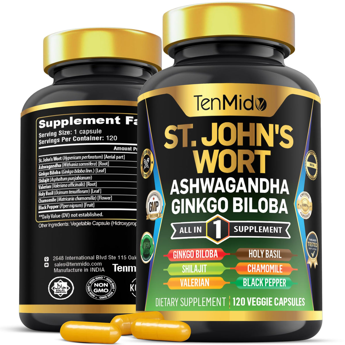 Flacon de 120 capsules végétales Tenmido St. John's Wort