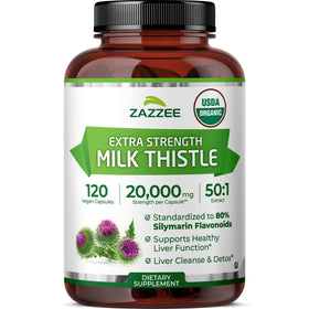 Flacon de 120 capsules végétales Zazzee Extrait de Chardon-Marie Bio 50:1