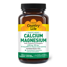 Flacon de 120 capsules végétaliennes de Calcium Magnésium Vitamine D Country Life