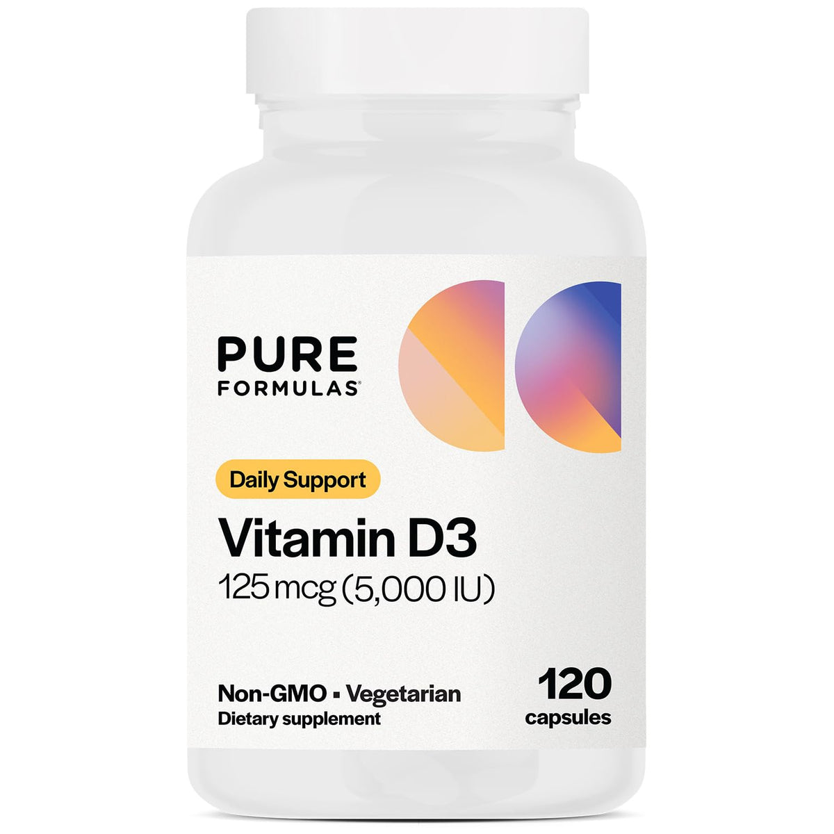Flacon de 120 capsules végétariennes PureFormulas Vitamine D3 5000 IU