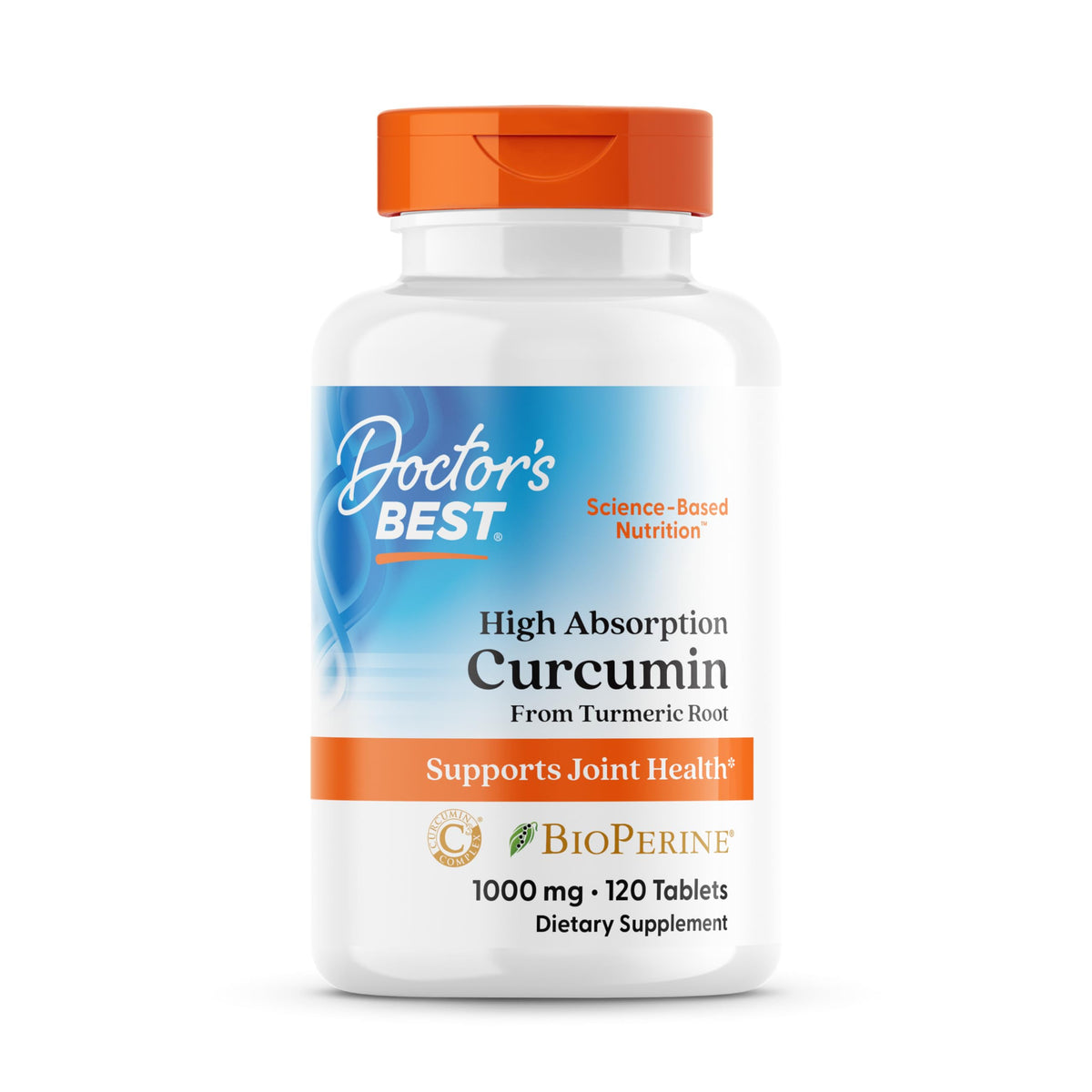 Flacon de 120 comprimés de curcuma Curcumin de Doctor's BEST vue de face