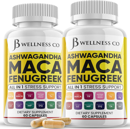 Flacon de 120 gélules Ashwagandha Maca Fenugrec JB Wellness Co