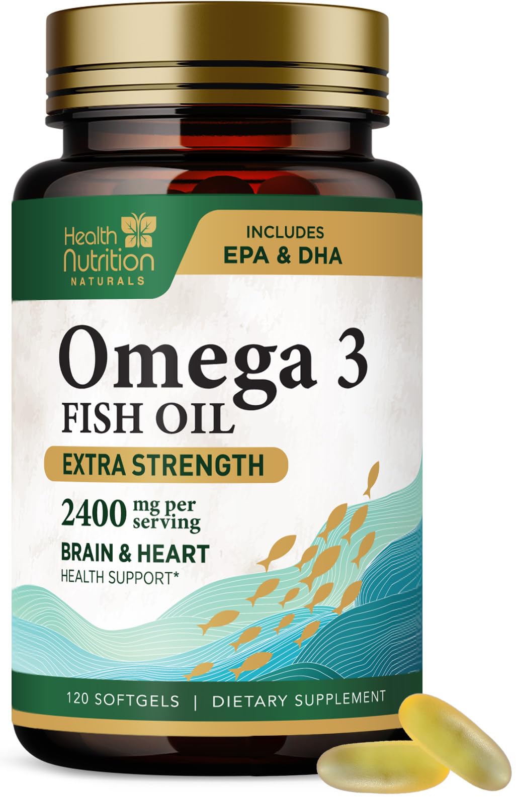 Flacon de 120 gélules d'huile de poisson Omega 3 2400mg