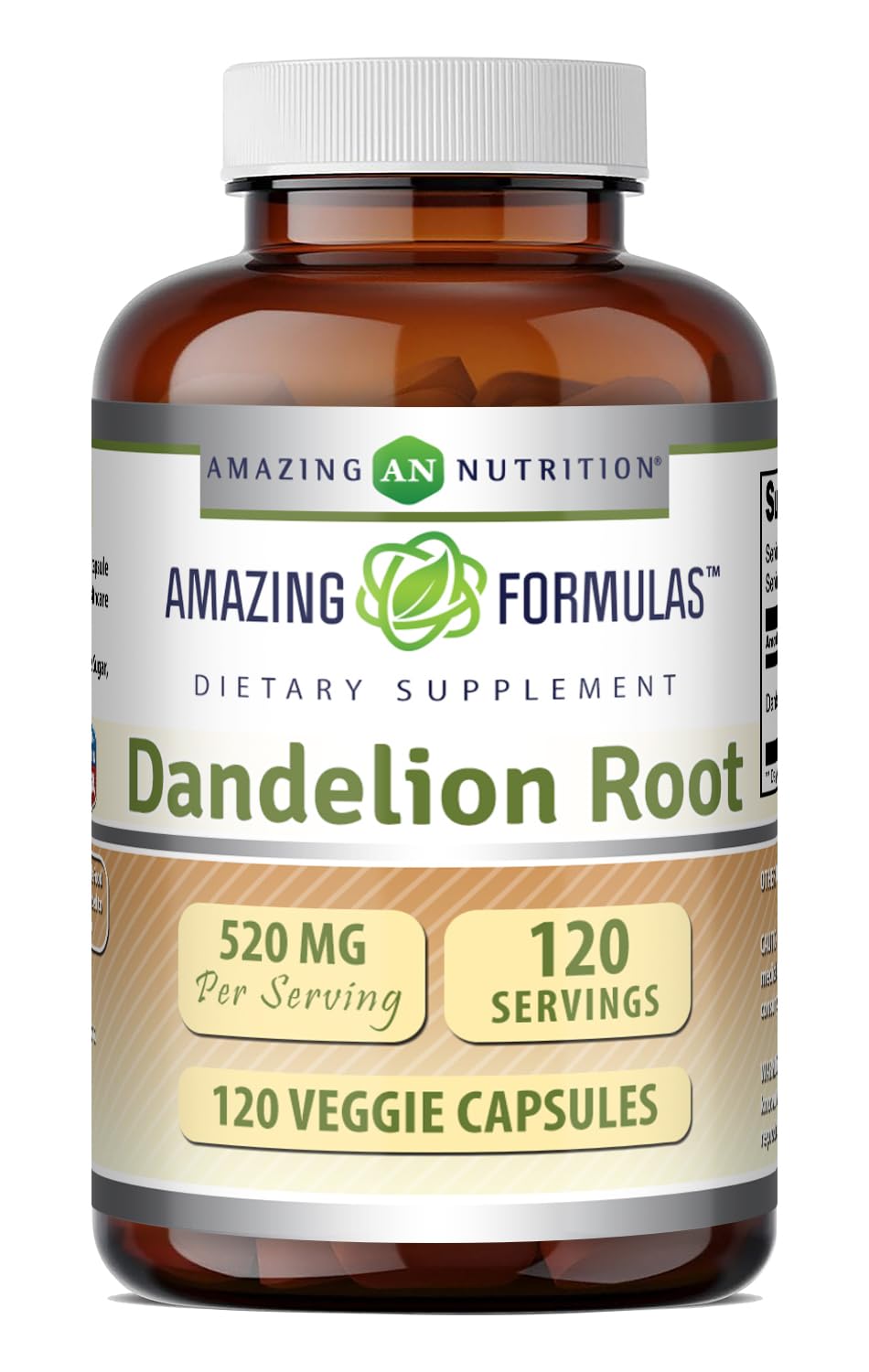 Flacon de 120 gélules de racine de pissenlit Amazing Nutrition