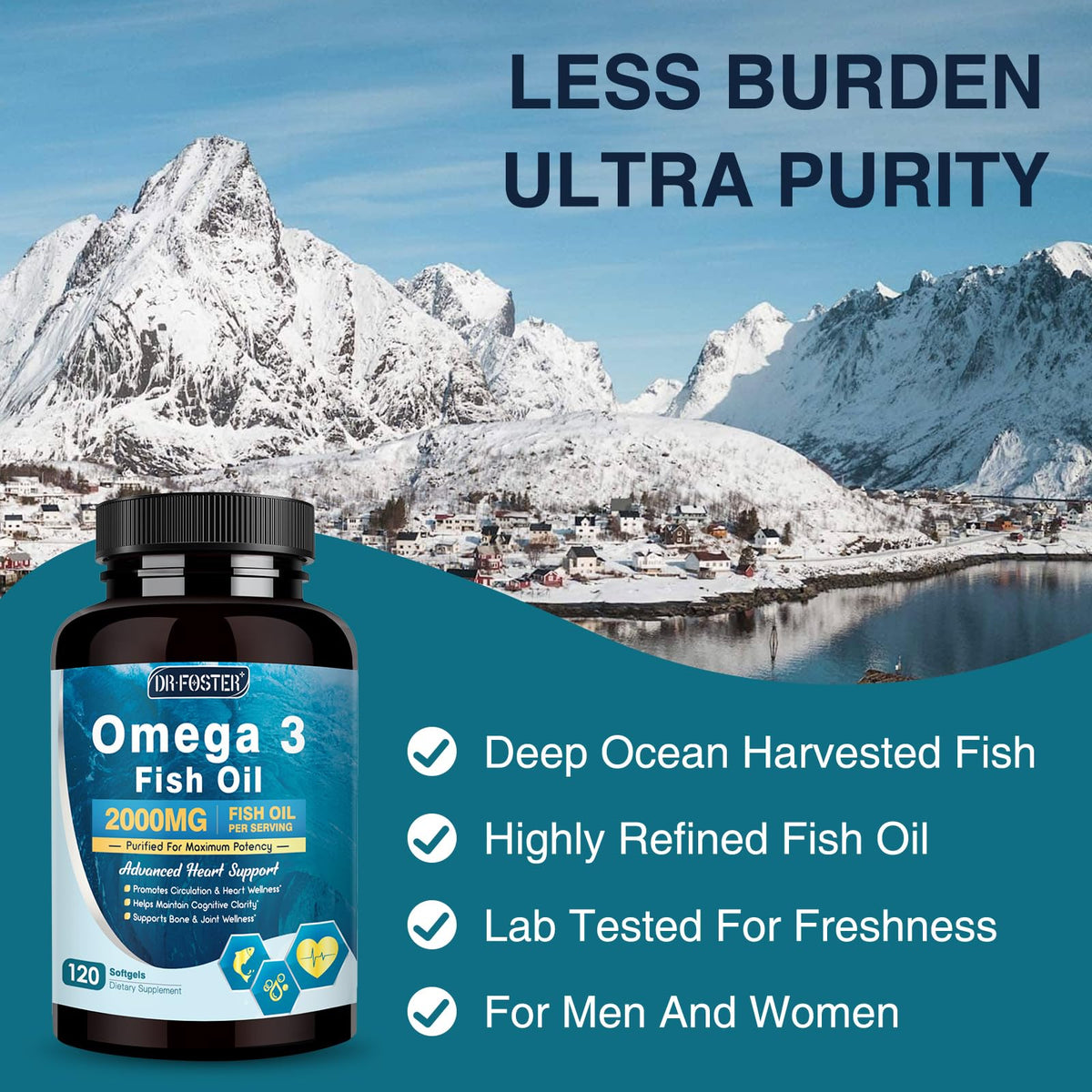 Flacon de 120 gélules molles DRFOSTER Omega-3 sur fond neutre