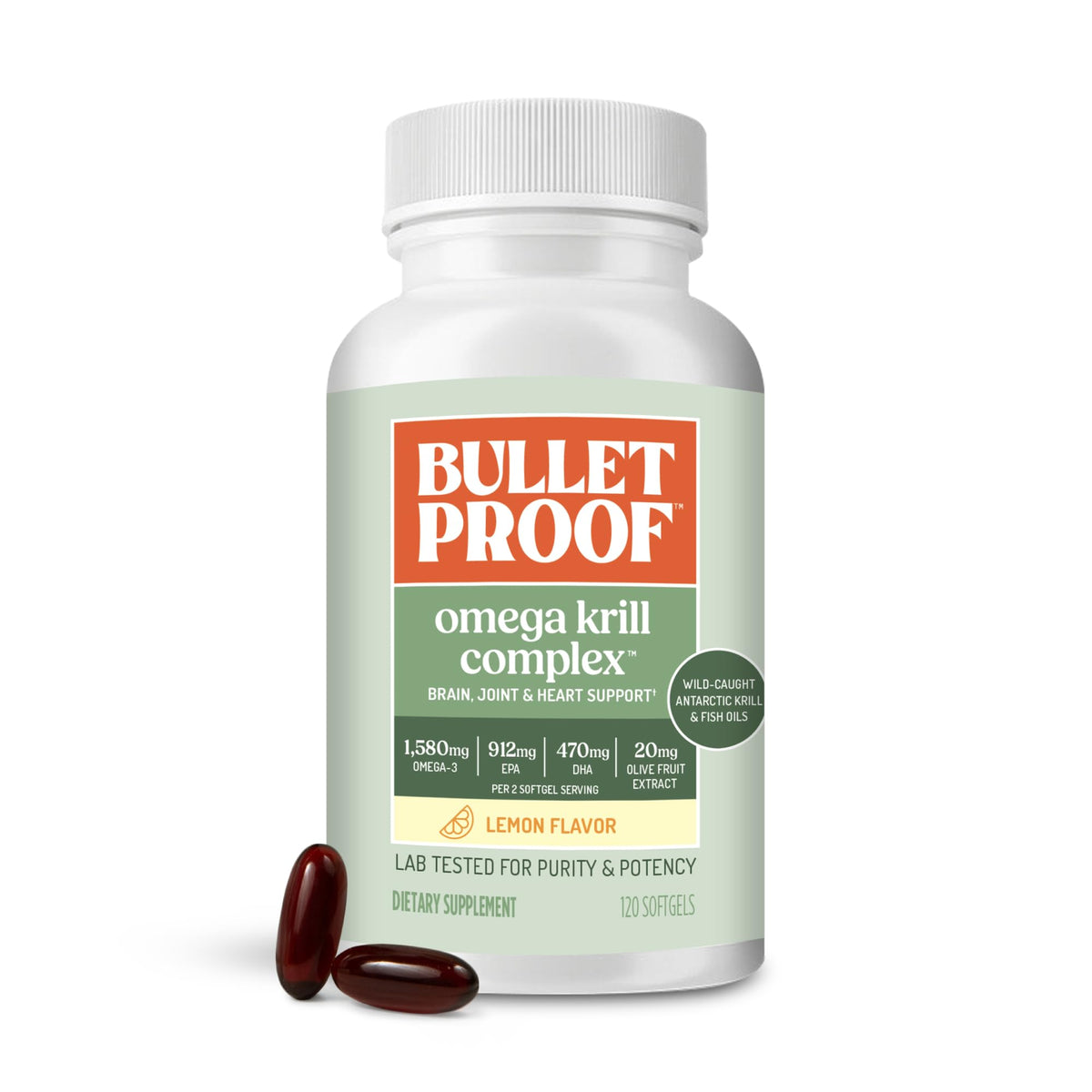 Flacon de 120 gélules Omega Krill Complex Bulletproof goût citron