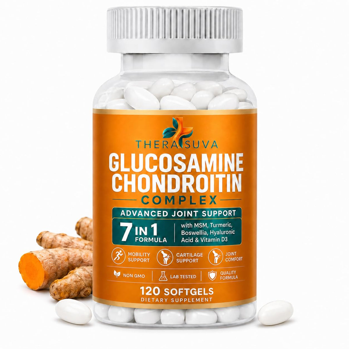 Flacon de 120 gélules TheraSuva Complex Glucosamine Chondroïtine de face