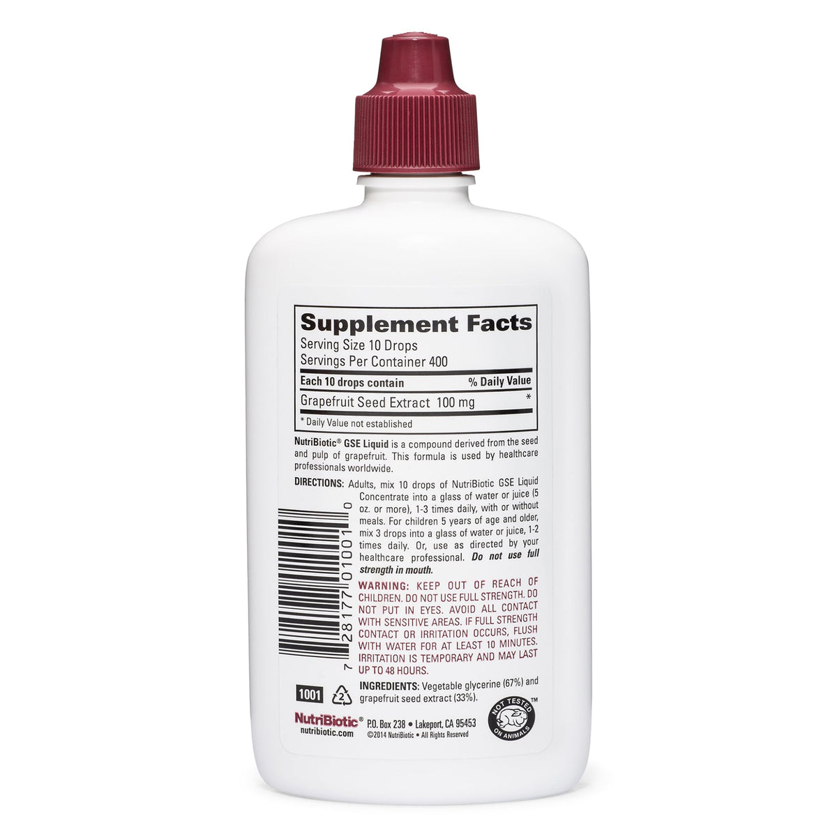 Flacon de 120 ml d'extrait de graines de pamplemousse NutriBiotic avec étiquette
