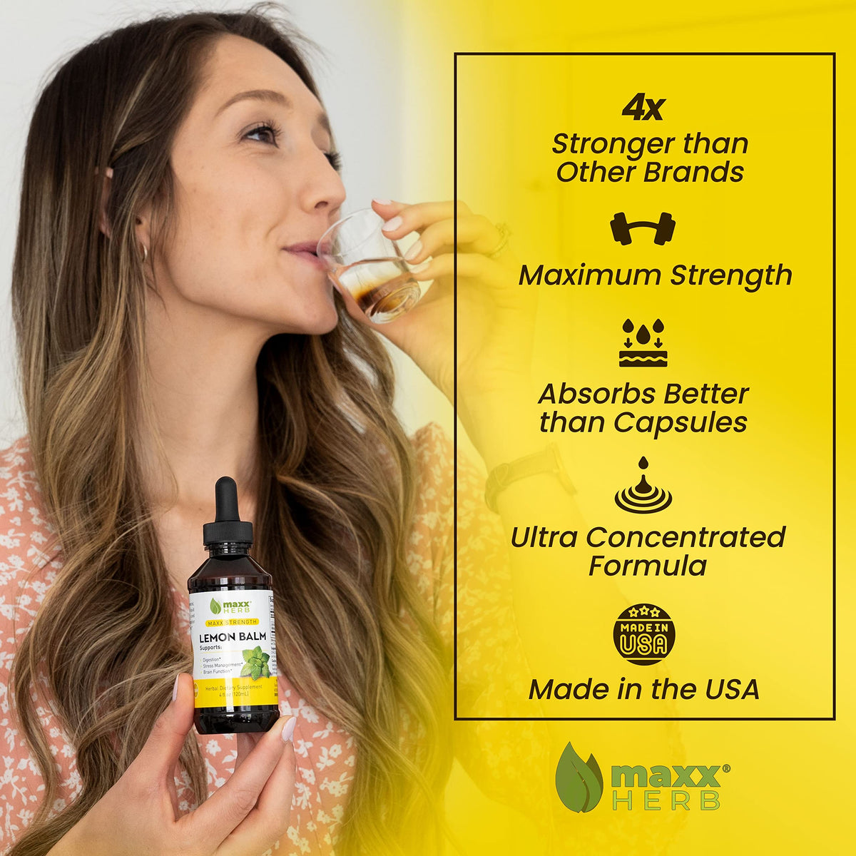Flacon de 120 ml d'extrait de mélisse Maxx Herb, vue arrière