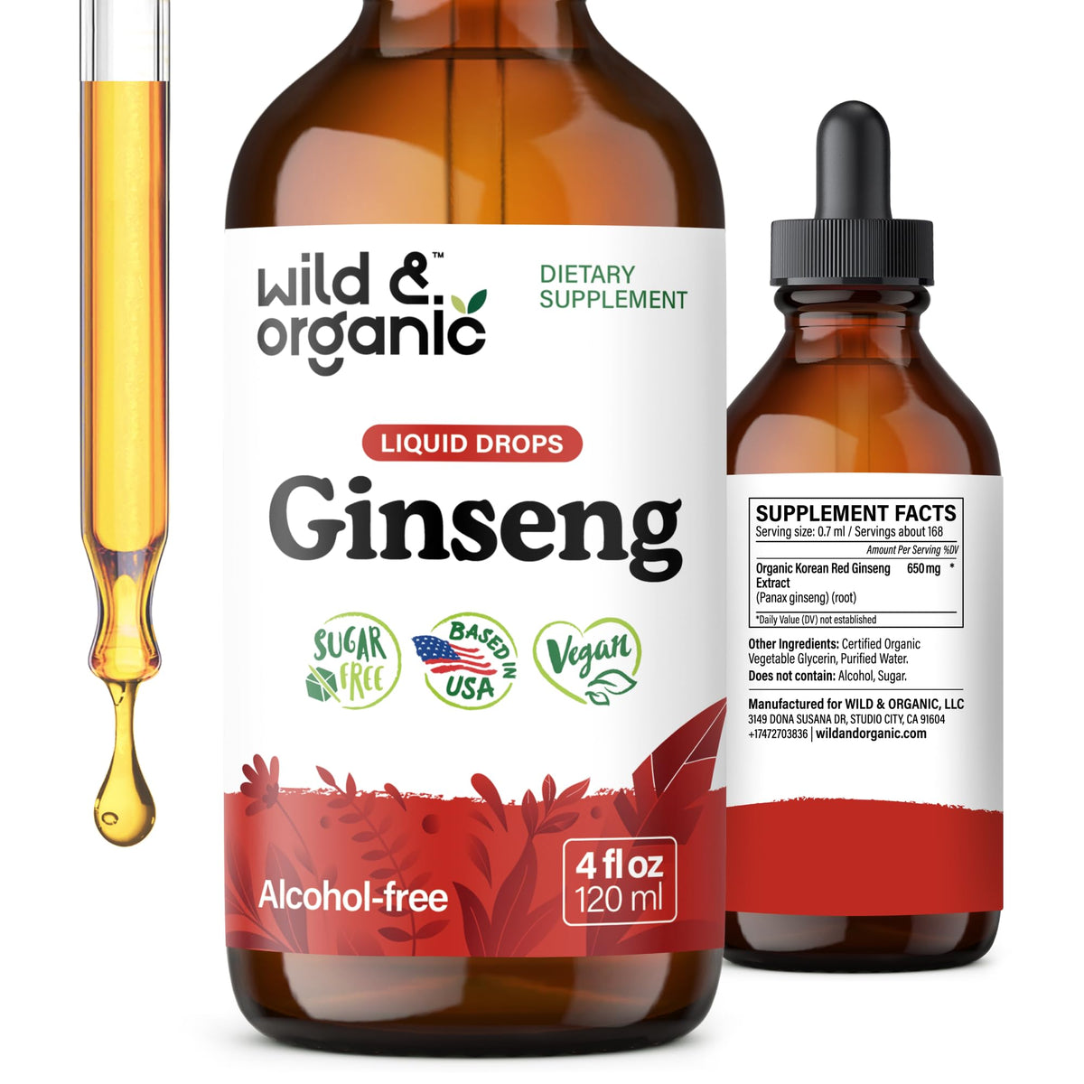 Flacon de 120 ml d'extrait liquide de ginseng coréen Wild & Organic