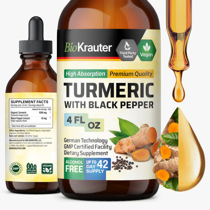 Flacon de 120 ml de complément alimentaire BIO KRAUTER Curcuma avec étiquette