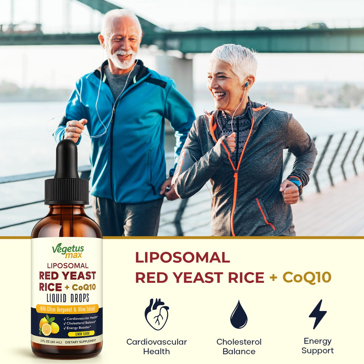 Flacon de 120 ml de gouttes de riz rouge avec étiquette visible