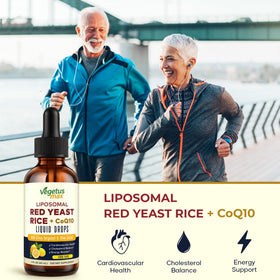 Flacon de 120 ml de gouttes de riz rouge avec étiquette visible