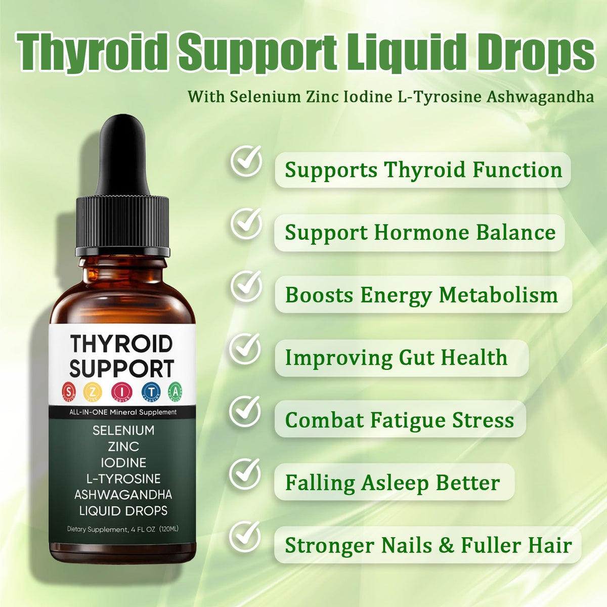 Flacon de 120 mL de gouttes de soutien thyroïdien GXSAE