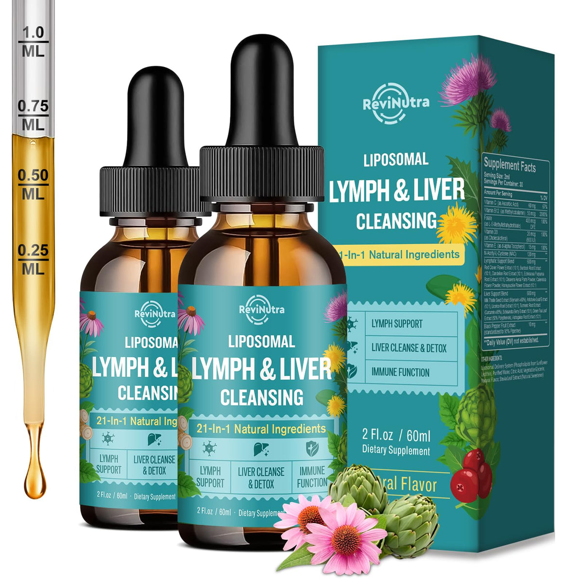 Flacon de 120 ml de gouttes liposomales ReviNutra vue de face