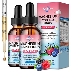 Flacon de 120 ml de magnésium glycinate liquide ReviNutra, goût fruits rouges