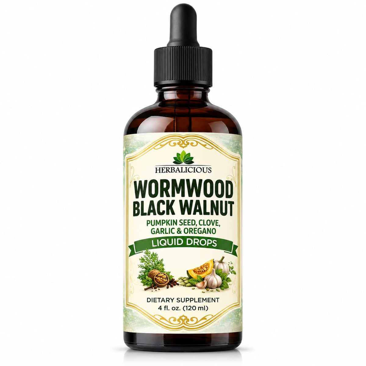 Flacon de 120 ml de nettoyage parasitaire HERBALICIOUS avec étiquette