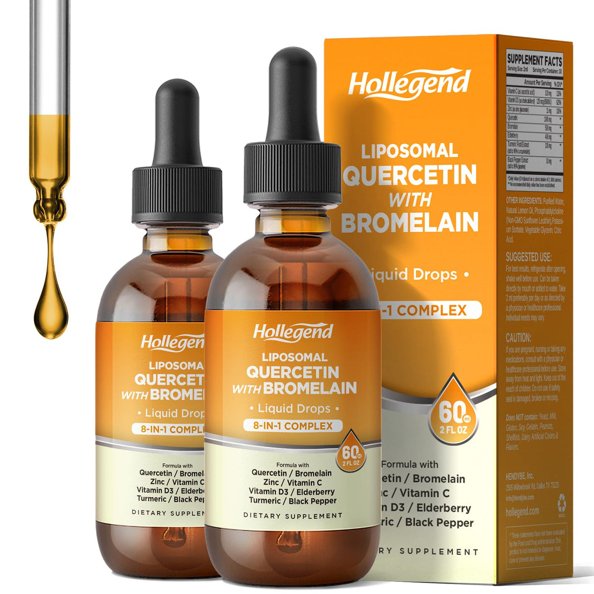 Flacon de 120 ml de quercétine liposomale avec bromélaïne de HOLLEGEND