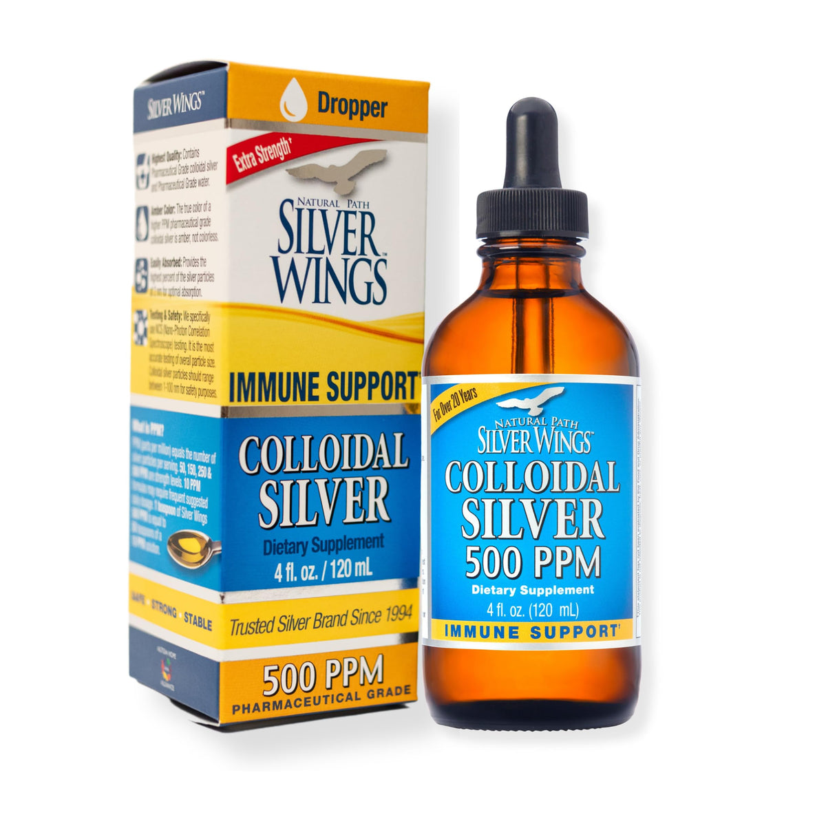 Flacon de 120ml d'Argent Colloïdal 500ppm Natural Path Silver Wings