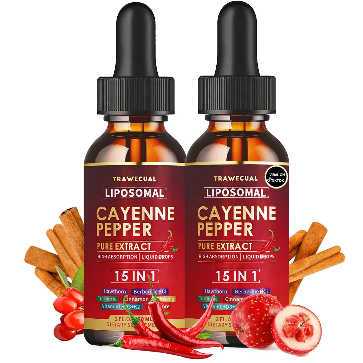Flacon de 120ml de complément alimentaire Trawecual Liposomal Piment de Cayenne