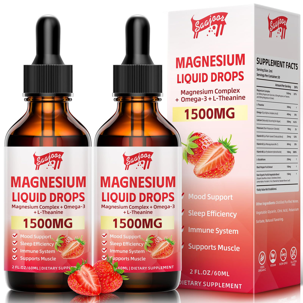 Flacon de 120ml de gouttes liquides de magnésium glycinate Saajoor