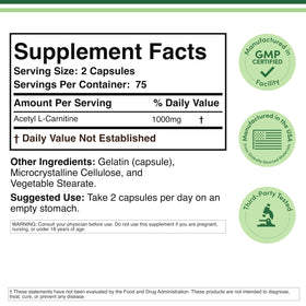 Flacon de 150 capsules Acetyl L-Carnitine de Double Wood ouvert