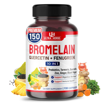 Flacon de 150 capsules de Bromélaïne ULTRA HERBS vue de face